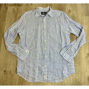 Vineyard Vines Classic Fit Murray Shirt Men's L Blue Gingham Linen Button Down